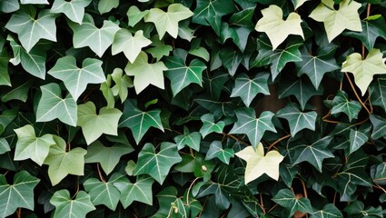 Poster - Green Ivy Leaves Textured Background with Varied Shades of Green and Cream Copy Space