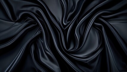 Aufkleber - Black satin fabric texture with smooth folds and waves suitable for backgrounds and textile design Copy Space