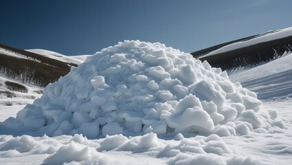 Poster - Snow mound in a winter landscape with clear blue sky and gentle hills in the background showcasing frozen environment and natural beauty Copy Space