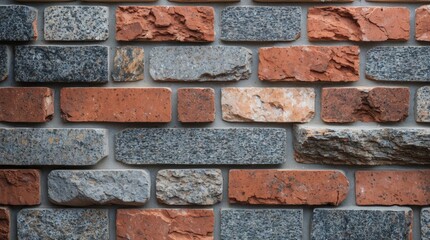 Poster - Textured wall made of red and gray bricks arranged in a pattern with depth and variation Copy Space
