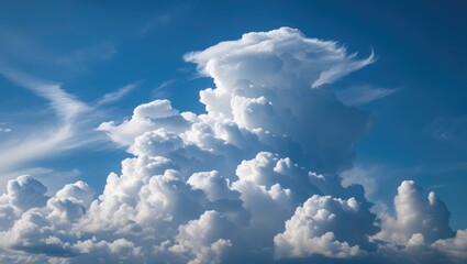 Aufkleber - Cumulus clouds in a clear blue sky with wispy cloud formations showcasing natural atmospheric dynamics and textures. Copy Space