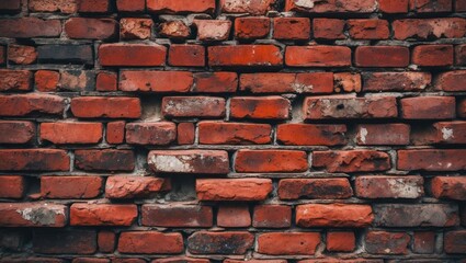 Aufkleber - Red brick wall texture background with uneven surface and mortar gaps suitable for architectural and construction themes Copy Space