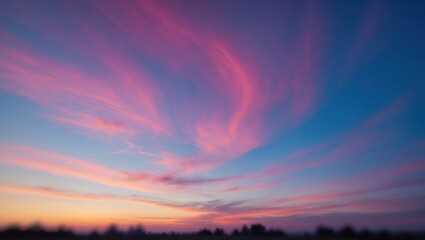 Aufkleber - Vibrant pink and blue sunset sky with wispy clouds and gradient colors horizontal format with ample copy space