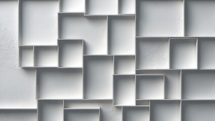 Aufkleber - Abstract arrangement of white rectangular frames on a textured wall background with copy space for text placement.