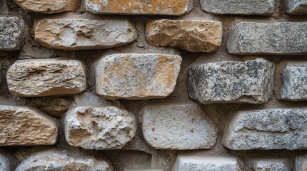 Poster - Stone wall texture with various sizes and shapes of natural stones in earth tones suitable for background design and construction materials. Copy Space