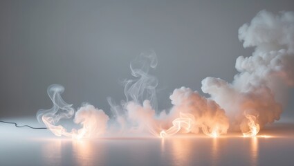 Fototapete - Smoke effects with glowing lights on a neutral background showcasing artistic elements and textures Copy Space