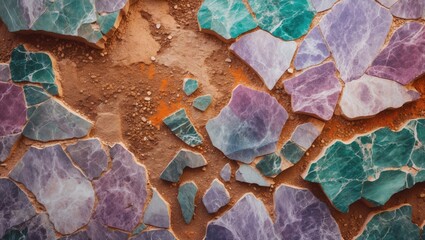 Aufkleber - Colorful fractured mineral rock formations with earthy tones and varied textures suitable for backgrounds and geological themes