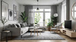 © SecretCanvas - Modern Scandinavian living room design with a neutral gray couch and minimalist furniture for a clean and spacious ambiance Modern Interior Design Inspiration