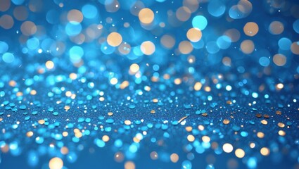 Leinwandbilder - Blue glitter background with bokeh effect featuring shimmering circles and soft focus lighting suitable for various design uses. Copy Space