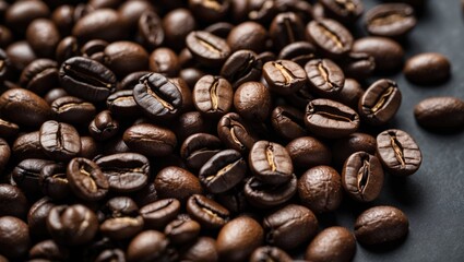 Aufkleber - Close-up of assorted roasted coffee beans on dark surface with natural lighting and textured details Copy Space