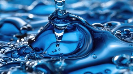 Aufkleber - Close-up view of water droplets and waves in vivid blue tones with bubbles and reflections natural lighting Copy Space