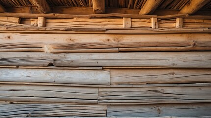 Aufkleber - Wooden wall texture with natural finish and beams in rustic architecture Copy Space
