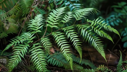Aufkleber - Lush green ferns in a natural forest setting with soft focus on background and clear detail on leaves Copy Space