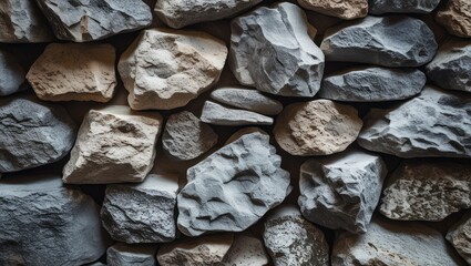 Aufkleber - Textured stone wall with various sizes and colors of rocks arranged closely together  High detail and natural appearance with copy space