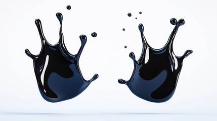 Poster - Dynamic Splashes of Black Liquid on a Clean White Background Capturing Fluid Motion and Energy