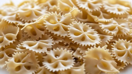 Aufkleber - Dried farfalle pasta close-up on a white background with neutral tones and texture details Copy Space