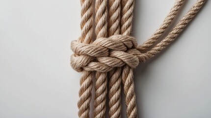 Aufkleber - Close-up of intertwined natural ropes forming a knot on a light background with Copy Space for text insertion