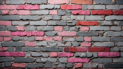 Aufkleber - Colorful brick wall background with shades of gray, pink, and red, showcasing a textured surface, ideal for design use, Copy Space.