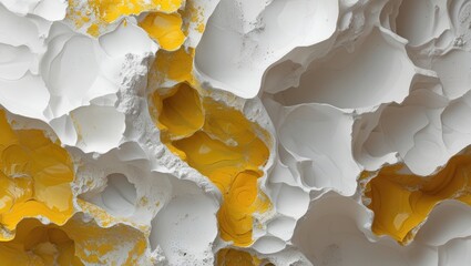Aufkleber - Abstract close-up of textured surface featuring organic shapes in white and yellow hues with smooth glossy finish and rough edges