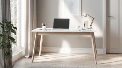 Poster - A minimalist study table in a light-filled room, with a white surface and clean lines.