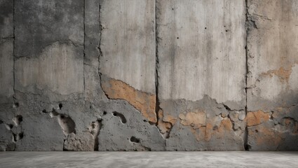 Poster - Concrete wall with weathered texture and peeling paint in an industrial setting suitable for background use and Copy Space