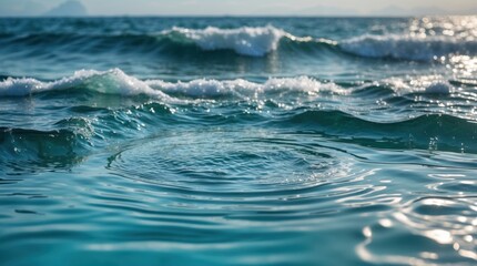 Leinwandbilder - Rippling water surface with waves and circular patterns created by disturbance in the ocean Copy Space