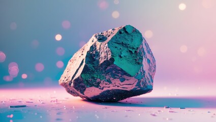 Aufkleber - Mineral rock on an abstract pastel background with bokeh effect and scattered fragments Copy Space