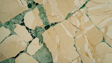 Aufkleber - Textured background of natural stone tiles featuring beige and green color variations, high angle view, suitable for design projects, Copy Space.