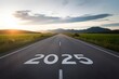 © BJSaha - Asphalt Road Leading to 2025 New Year Goals Success Future Journey Hopeful Optimistic Vision Travel Destination Road Trip Open Road Scenic Landscape Sunset Sunrise Peaceful Tranquil Serene Calm