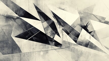 Poster - a modern, angular composition featuring intersecting lines and shapes such as triangles and squares,