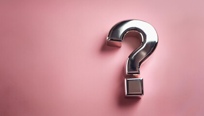 Fototapete - Shiny silver or chrome question mark on pink background. FAQ and QA. Problem solution.