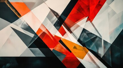 Poster - a modern, angular composition featuring intersecting lines and shapes such as triangles and squares,