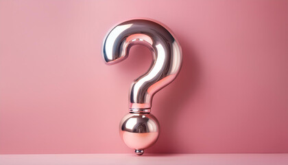 Fototapete - Shiny silver or chrome question mark on pink background. FAQ and QA. Problem solution.