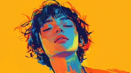 Poster - a modern digital portrait of a person in a minimalistic style, using bold lines, bright colors, and 
