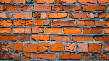 Aufkleber - Textured orange brick wall with uneven surfaces and mortar joints suitable for backgrounds and design elements. Copy Space
