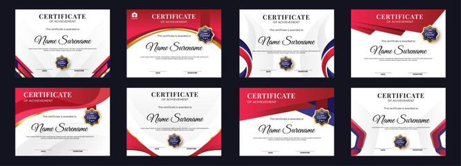 Wall Mural - certificate of achievement template set. red and gold background collection set. award diploma desig