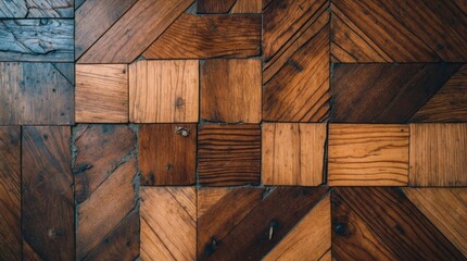 Poster - Textured wooden floor with parquetry pattern featuring different wood grains and shades suitable for interior designs and backgrounds Copy Space