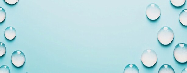 Poster - Water droplets on light blue background creating a serene and calming atmosphere for wellness and relaxation