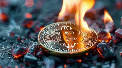 Poster - Bitcoin burning on a bed of hot coals in high-definition 4K resolution