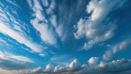 Poster - Dramatic sky with white clouds and blue background during daytime with ample space for text or graphics Copy Space