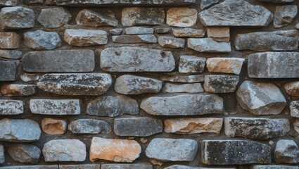 Aufkleber - Stone wall texture with various sizes of gray and beige stones, suitable for backgrounds and architectural designs, Copy Space.