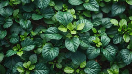 Poster - Lush green foliage of varying leaf sizes and shapes created a rich, textured background with Copy Space for text insertion.