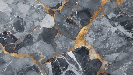 Poster - Gray Marble Background with Golden Veins and Textural Details Copy Space