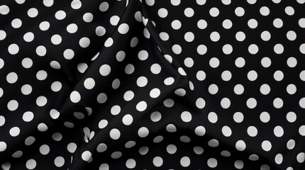 Aufkleber - Black fabric with white polka dots texture close-up background with folds and wrinkles Copy Space