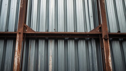 Poster - Rusty metal texture with corrugated sheets and steel structure elements background Copy Space