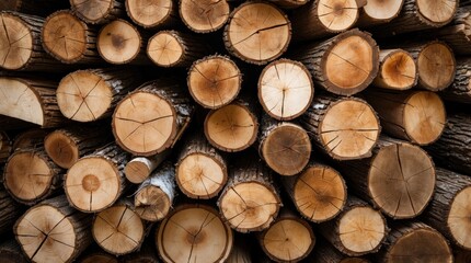 Aufkleber - Stacked wooden logs with visible tree rings and natural texture arranged in a detailed pattern suitable for backgrounds Copy Space