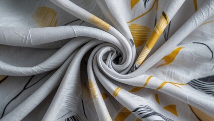 Aufkleber - Textured fabric with abstract leaf pattern in gray and yellow colors arranged in a spiral design Copy Space