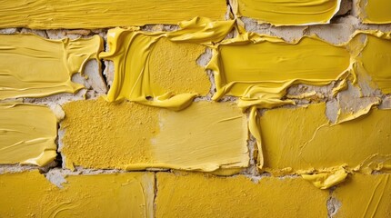 Poster - Textured yellow brick wall with uneven paint application ideal for backgrounds and design elements Copy Space