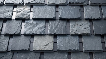 Poster - Textured slate tiles in varying shades of gray arranged in a modern pattern suitable for architectural backgrounds Copy Space