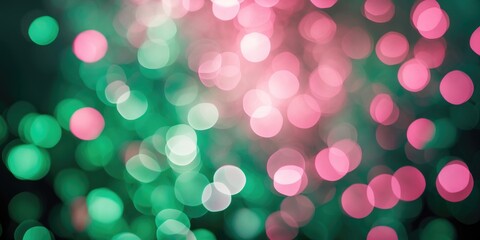 Poster - Colorful bokeh lights background in shades of green and pink with soft focus and blurred effects suitable for various design purposes Copy Space